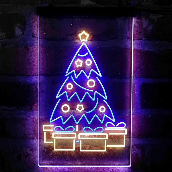 ADVPRO Merry Christmas Tree Present Gift  Dual Color LED Neon Sign st6-i4149 - Blue & Yellow