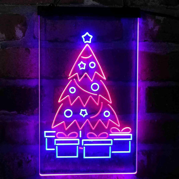 ADVPRO Merry Christmas Tree Present Gift  Dual Color LED Neon Sign st6-i4149 - Red & Blue
