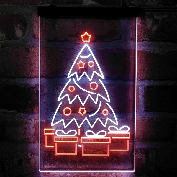 ADVPRO Merry Christmas Tree Present Gift  Dual Color LED Neon Sign st6-i4149 - White & Orange