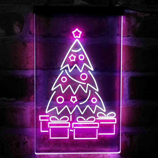 ADVPRO Merry Christmas Tree Present Gift  Dual Color LED Neon Sign st6-i4149 - White & Purple