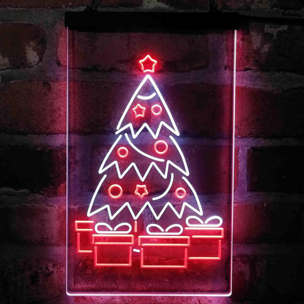 ADVPRO Merry Christmas Tree Present Gift  Dual Color LED Neon Sign st6-i4149 - White & Red
