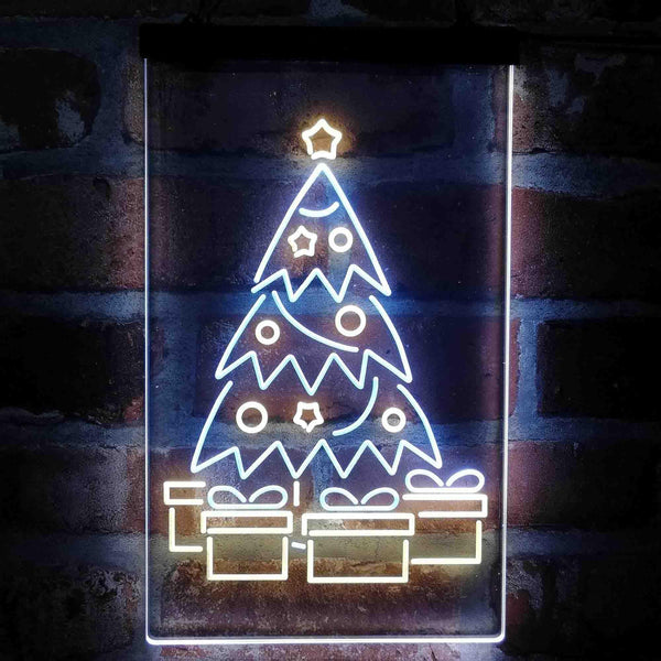 ADVPRO Merry Christmas Tree Present Gift  Dual Color LED Neon Sign st6-i4149 - White & Yellow