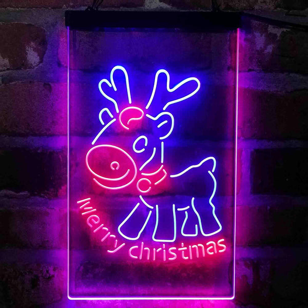 ADVPRO Merry Christmas Reindeer  Dual Color LED Neon Sign st6-i4152 - Blue & Red