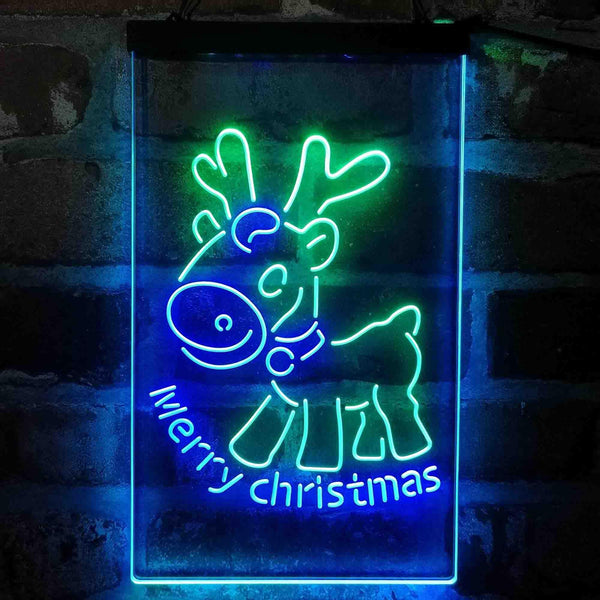 ADVPRO Merry Christmas Reindeer  Dual Color LED Neon Sign st6-i4152 - Green & Blue