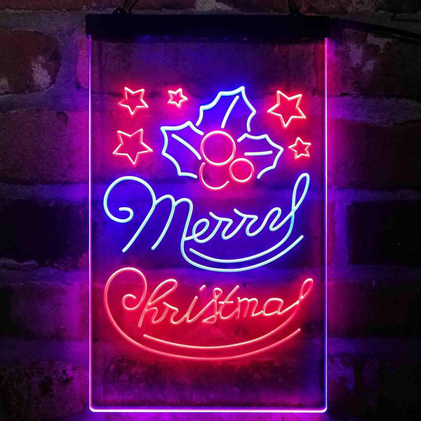 ADVPRO Merry Christmas Evergreen Needles Star  Dual Color LED Neon Sign st6-i4153 - Blue & Red