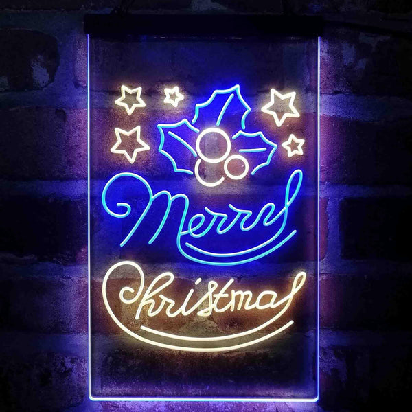 ADVPRO Merry Christmas Evergreen Needles Star  Dual Color LED Neon Sign st6-i4153 - Blue & Yellow