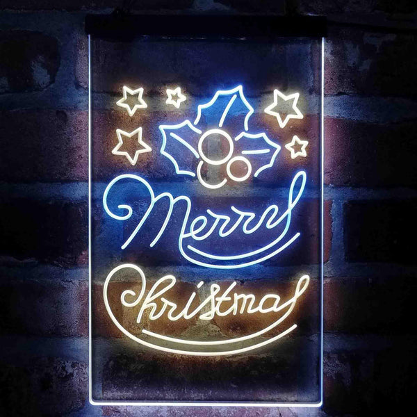 ADVPRO Merry Christmas Evergreen Needles Star  Dual Color LED Neon Sign st6-i4153 - White & Yellow
