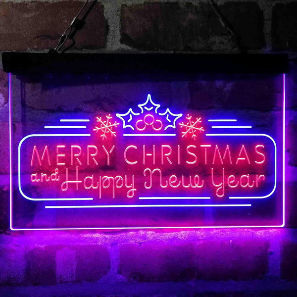 ADVPRO Merry Christmas & Happy New Year Pine Cone Dual Color LED Neon Sign st6-i4156 - Blue & Red