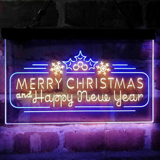 ADVPRO Merry Christmas & Happy New Year Pine Cone Dual Color LED Neon Sign st6-i4156 - Blue & Yellow