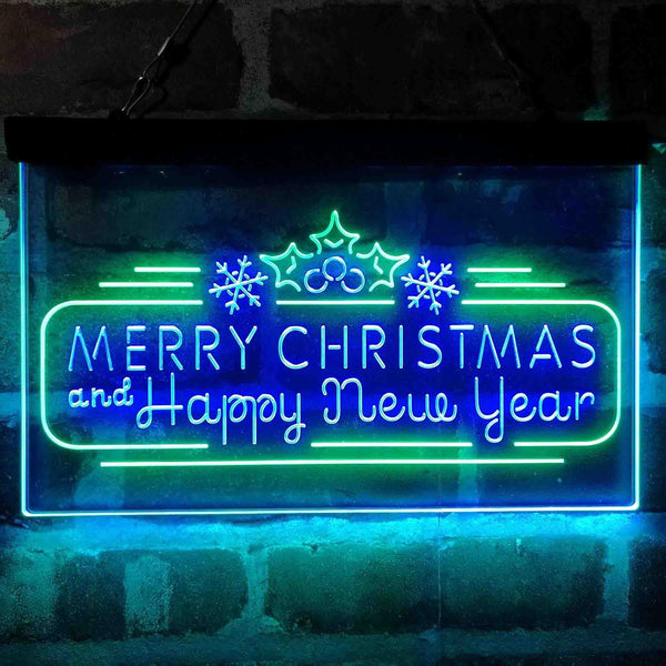 ADVPRO Merry Christmas & Happy New Year Pine Cone Dual Color LED Neon Sign st6-i4156 - Green & Blue
