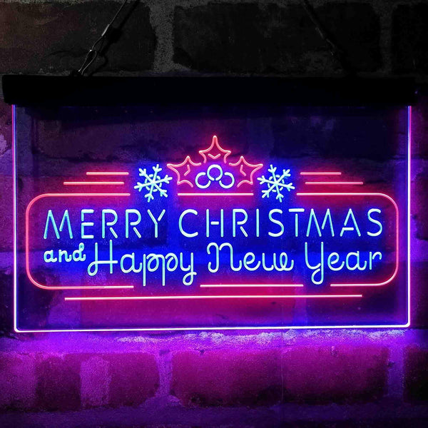 ADVPRO Merry Christmas & Happy New Year Pine Cone Dual Color LED Neon Sign st6-i4156 - Red & Blue