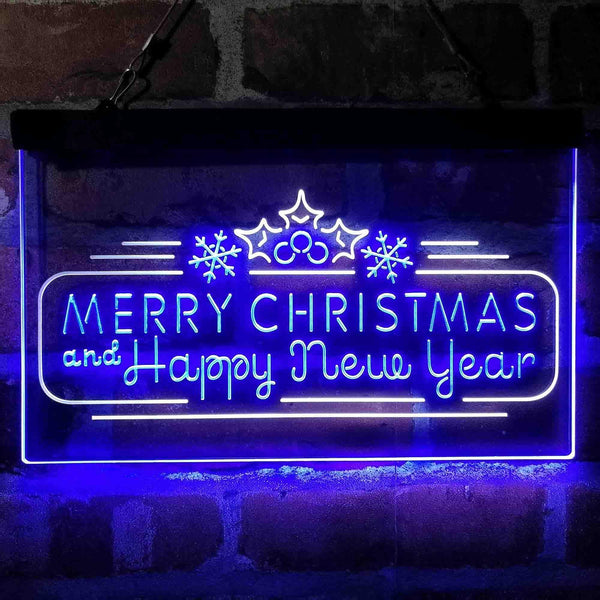 ADVPRO Merry Christmas & Happy New Year Pine Cone Dual Color LED Neon Sign st6-i4156 - White & Blue