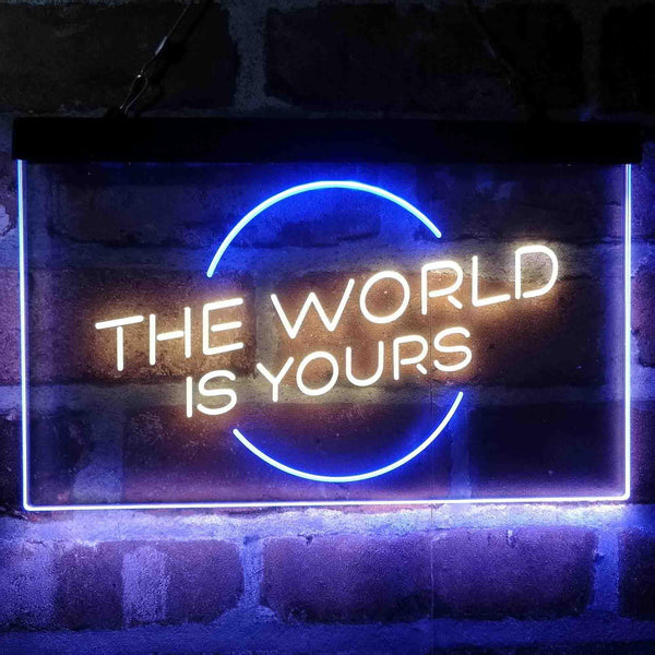 ADVPRO The World is Yours Circle Room Dual Color LED Neon Sign st6-i4157 - Blue & Yellow