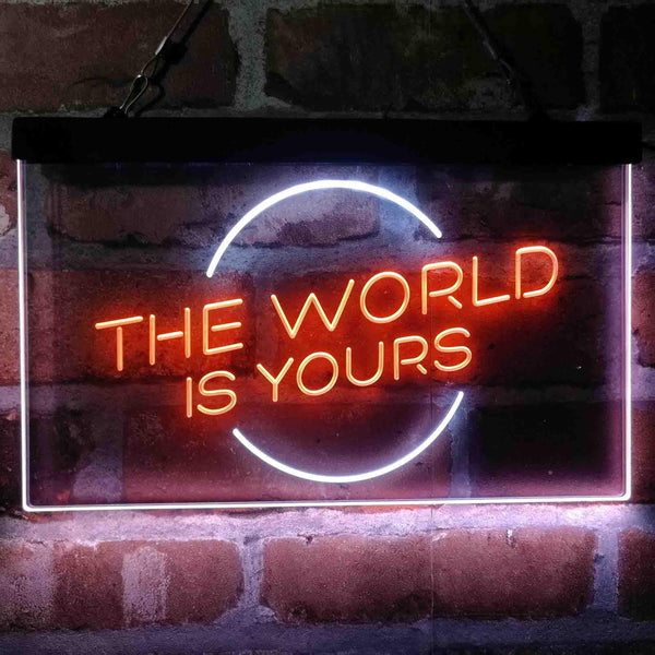 ADVPRO The World is Yours Circle Room Dual Color LED Neon Sign st6-i4157 - White & Orange