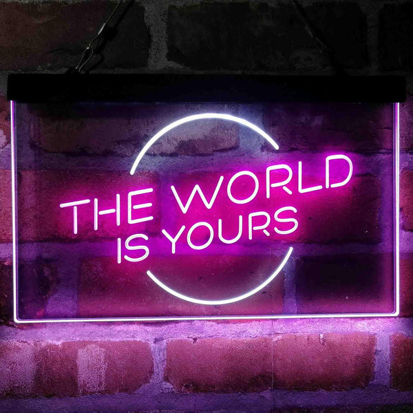 ADVPRO The World is Yours Circle Room Dual Color LED Neon Sign st6-i4157 - White & Purple