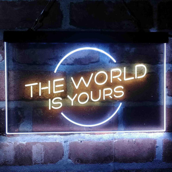 ADVPRO The World is Yours Circle Room Dual Color LED Neon Sign st6-i4157 - White & Yellow