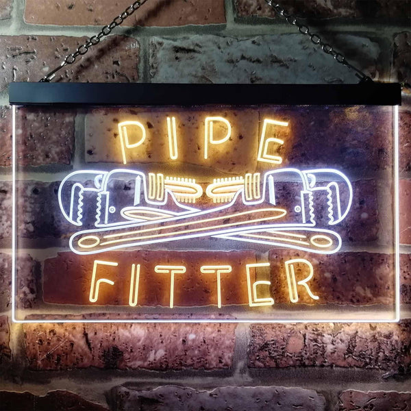 ADVPRO Pipe Fitter Tools Man Cave Gifts Dual Color LED Neon Sign st6-j0097 - White & Yellow