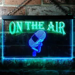 ADVPRO On The Air Microphone Recording Dual Color LED Neon Sign st6-j0102 - Green & Blue