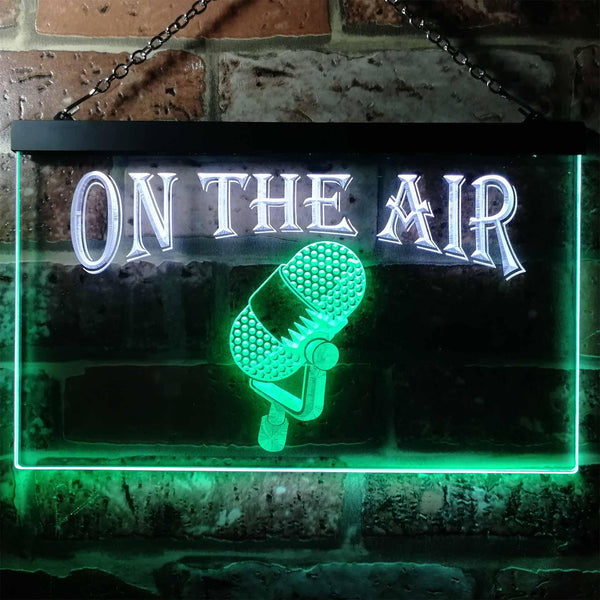 ADVPRO On The Air Microphone Recording Dual Color LED Neon Sign st6-j0102 - White & Green