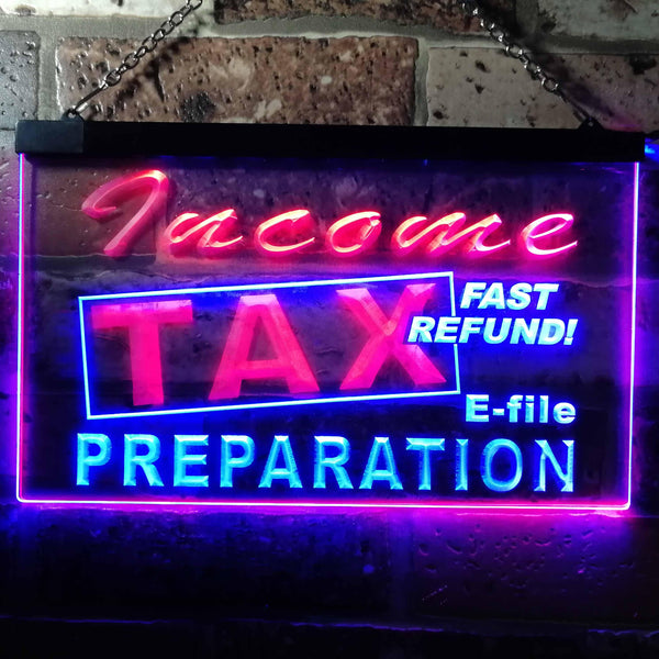ADVPRO Income Tax Preparation Fast Refund E-File Dual Color LED Neon Sign st6-j0694 - Blue & Red