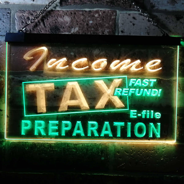 ADVPRO Income Tax Preparation Fast Refund E-File Dual Color LED Neon Sign st6-j0694 - Green & Yellow