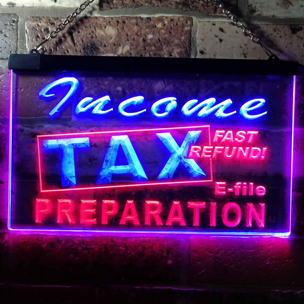 ADVPRO Income Tax Preparation Fast Refund E-File Dual Color LED Neon Sign st6-j0694 - Red & Blue