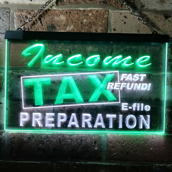 ADVPRO Income Tax Preparation Fast Refund E-File Dual Color LED Neon Sign st6-j0694 - White & Green