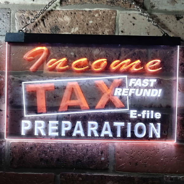 ADVPRO Income Tax Preparation Fast Refund E-File Dual Color LED Neon Sign st6-j0694 - White & Orange
