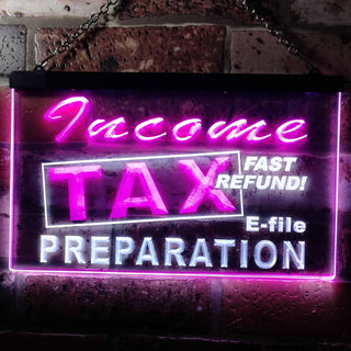 ADVPRO Income Tax Preparation Fast Refund E-File Dual Color LED Neon Sign st6-j0694 - White & Purple