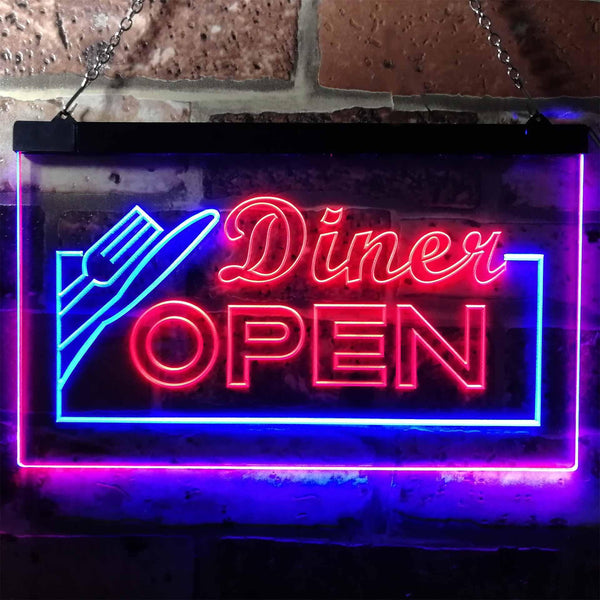 ADVPRO Diner Open Restaurant Cafe Bar Dual Color LED Neon Sign st6-j0718 - Blue & Red