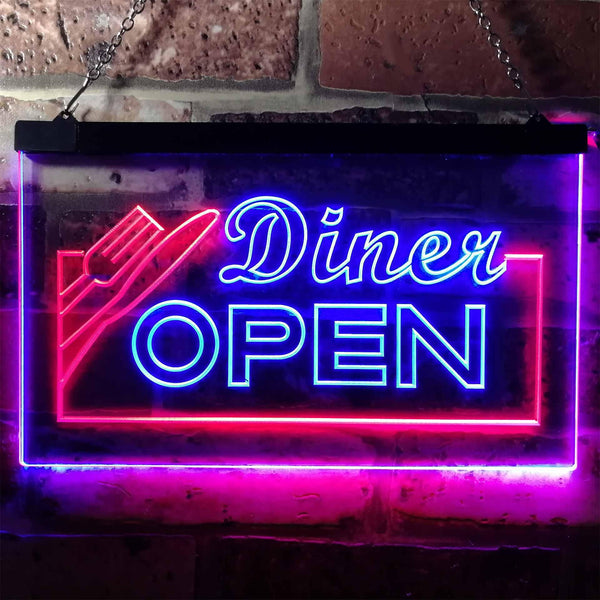 ADVPRO Diner Open Restaurant Cafe Bar Dual Color LED Neon Sign st6-j0718 - Red & Blue