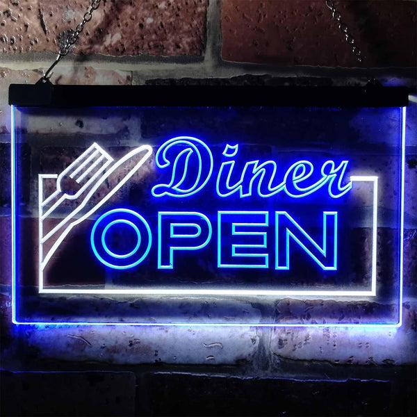 ADVPRO Diner Open Restaurant Cafe Bar Dual Color LED Neon Sign st6-j0718 - White & Blue