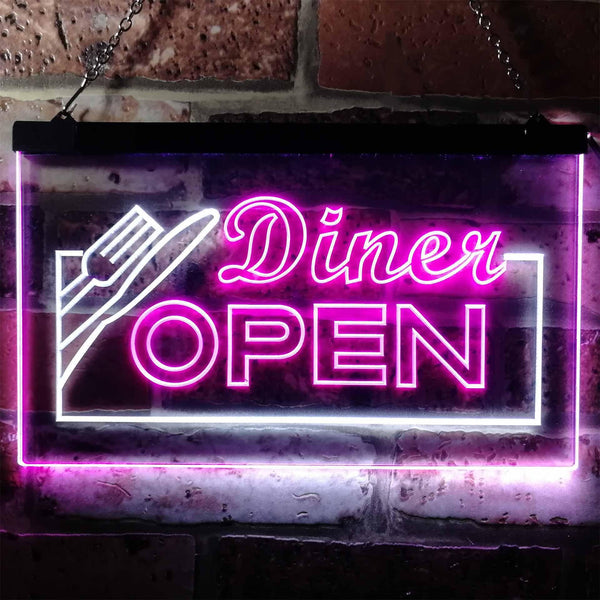 ADVPRO Diner Open Restaurant Cafe Bar Dual Color LED Neon Sign st6-j0718 - White & Purple