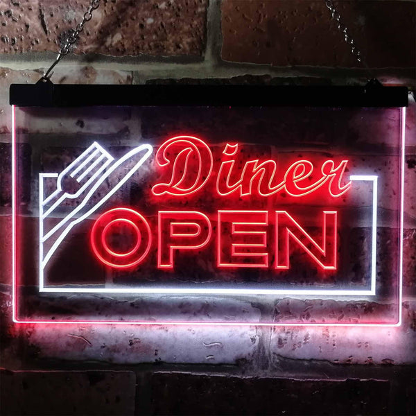 ADVPRO Diner Open Restaurant Cafe Bar Dual Color LED Neon Sign st6-j0718 - White & Red
