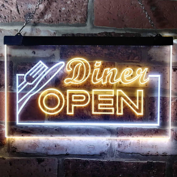 ADVPRO Diner Open Restaurant Cafe Bar Dual Color LED Neon Sign st6-j0718 - White & Yellow