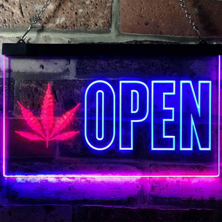ADVPRO Open Marijuana Hemp Leaf High Life Dual Color LED Neon Sign st6-j0791 - Blue & Red