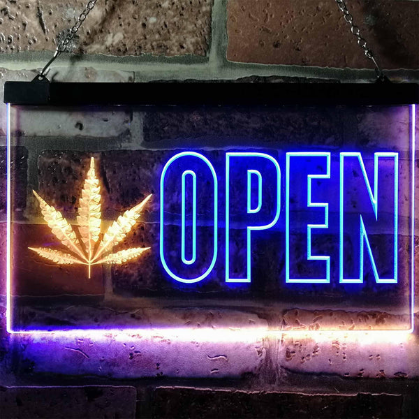 ADVPRO Open Marijuana Hemp Leaf High Life Dual Color LED Neon Sign st6-j0791 - Blue & Yellow