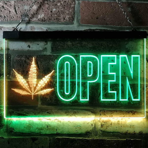 ADVPRO Open Marijuana Hemp Leaf High Life Dual Color LED Neon Sign st6-j0791 - Green & Yellow