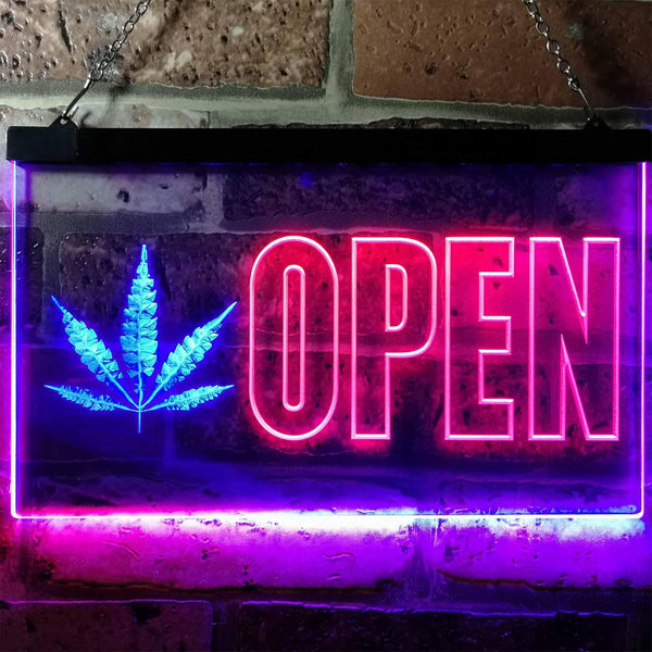 ADVPRO Open Marijuana Hemp Leaf High Life Dual Color LED Neon Sign st6-j0791 - Red & Blue