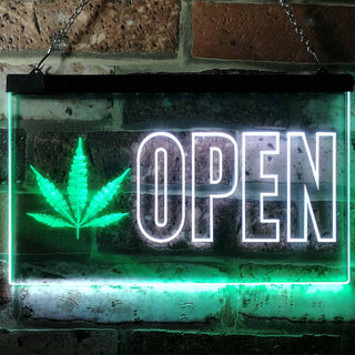 ADVPRO Open Marijuana Hemp Leaf High Life Dual Color LED Neon Sign st6-j0791 - White & Green