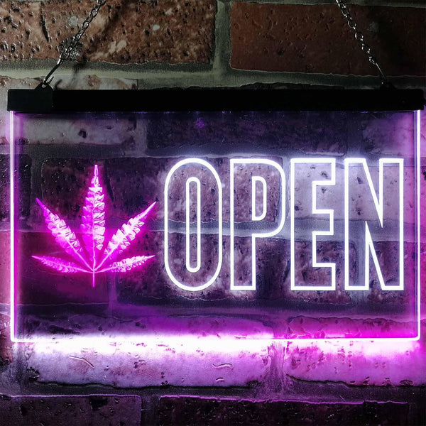 ADVPRO Open Marijuana Hemp Leaf High Life Dual Color LED Neon Sign st6-j0791 - White & Purple