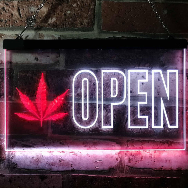 ADVPRO Open Marijuana Hemp Leaf High Life Dual Color LED Neon Sign st6-j0791 - White & Red