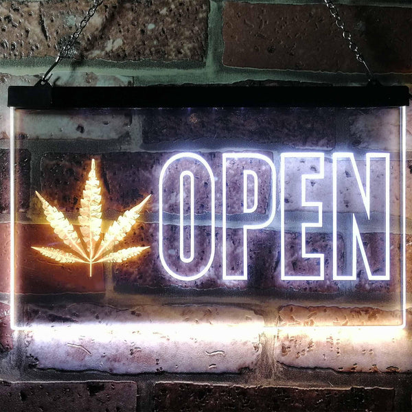 ADVPRO Open Marijuana Hemp Leaf High Life Dual Color LED Neon Sign st6-j0791 - White & Yellow