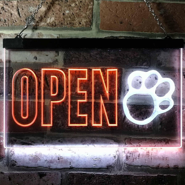 ADVPRO Open Paw Print Dog Cat Grooming Shop Dual Color LED Neon Sign st6-j0792 - White & Orange