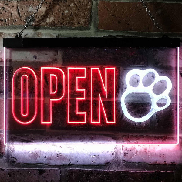 ADVPRO Open Paw Print Dog Cat Grooming Shop Dual Color LED Neon Sign st6-j0792 - White & Red