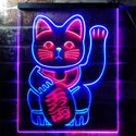 ADVPRO Maneki Neko Lucky Cat Welcome Japan  Dual Color LED Neon Sign st6-j0980 - Blue & Red
