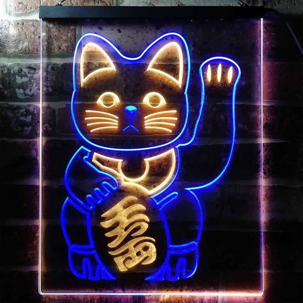 ADVPRO Maneki Neko Lucky Cat Welcome Japan  Dual Color LED Neon Sign st6-j0980 - Blue & Yellow