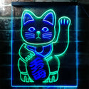 ADVPRO Maneki Neko Lucky Cat Welcome Japan  Dual Color LED Neon Sign st6-j0980 - Green & Blue