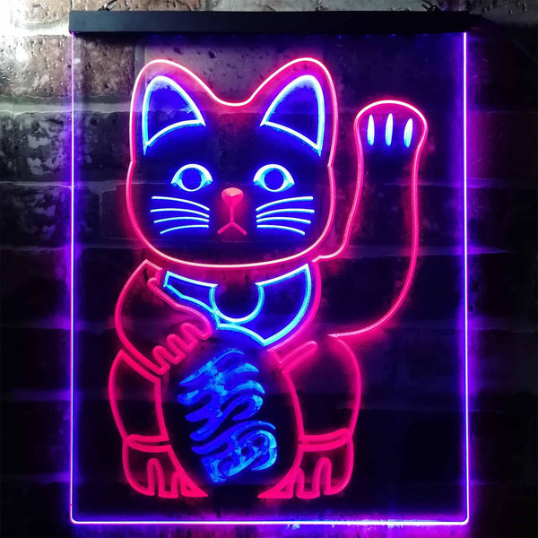 ADVPRO Maneki Neko Lucky Cat Welcome Japan  Dual Color LED Neon Sign st6-j0980 - Red & Blue