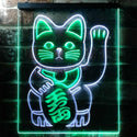 ADVPRO Maneki Neko Lucky Cat Welcome Japan  Dual Color LED Neon Sign st6-j0980 - White & Green